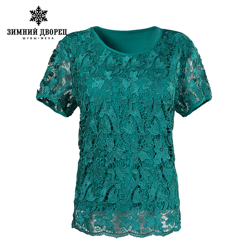 Кружева летние женские большие ярдов короткий рукав футболки стиль моды плюс