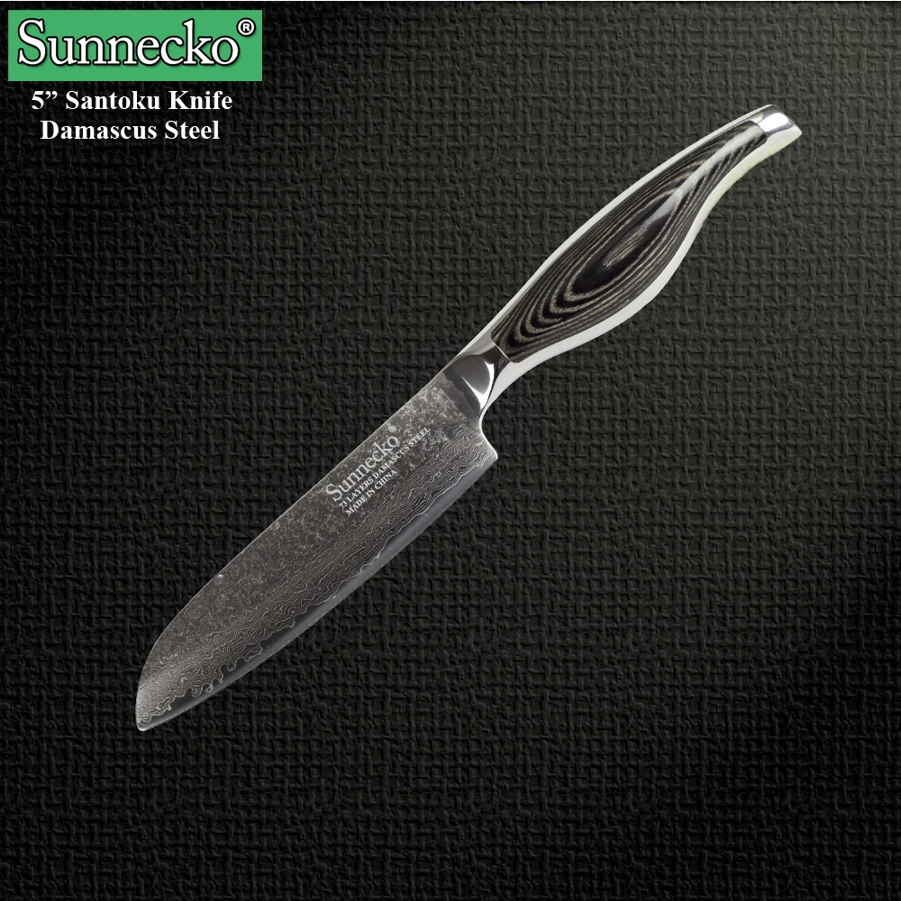 SUNNECKO 5 &quotдюймов Santoku шеф повар Ножи Кухня ножи японский Дамаск VG10 Сталь острое