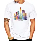 Забавная Мужская футболка с изображением города Сан-Франциско, акварель, новая белая Повседневная крутая Мужская футболка с коротким рукавом