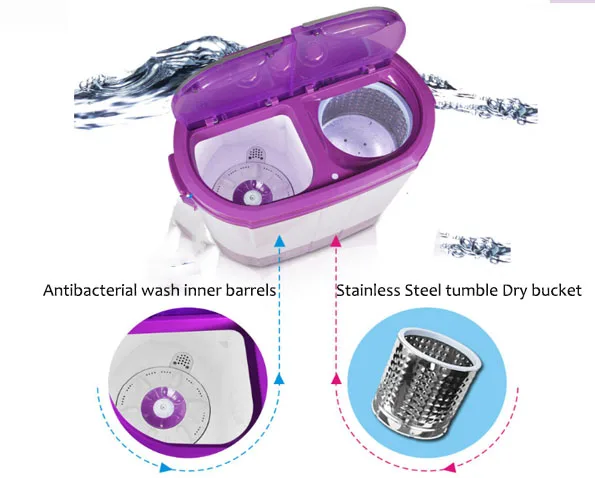 

Mini Washing Machine Semi-Automatic Washer Double-Cylinder TWO Barrel ABS Pure Copper Motor 2.2KG