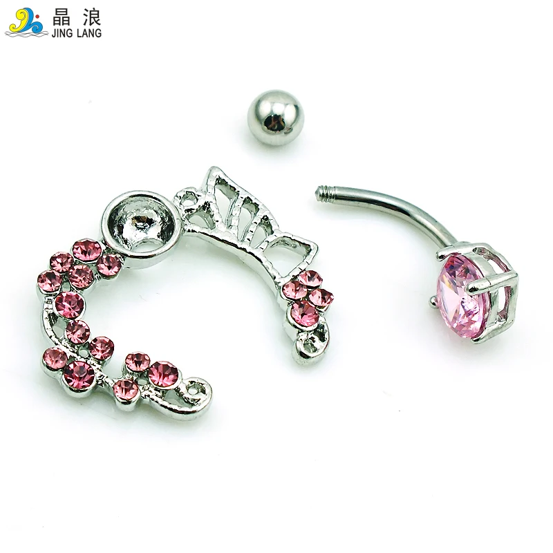 JINGLANG Brand Fashion Belly Button Rings Stainless Steel Barbells Pink Rhinestone Wreath Navel Piercing Jewelry Free Shipping | Украшения