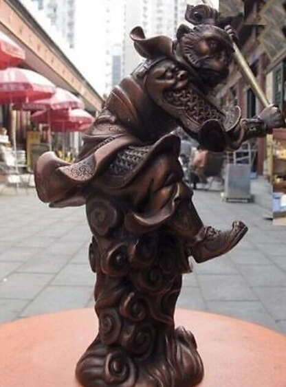 20 см Китайская народная бронзовая подставка Xiyouji Monkey King Sun Wu kong Wukong Статуя