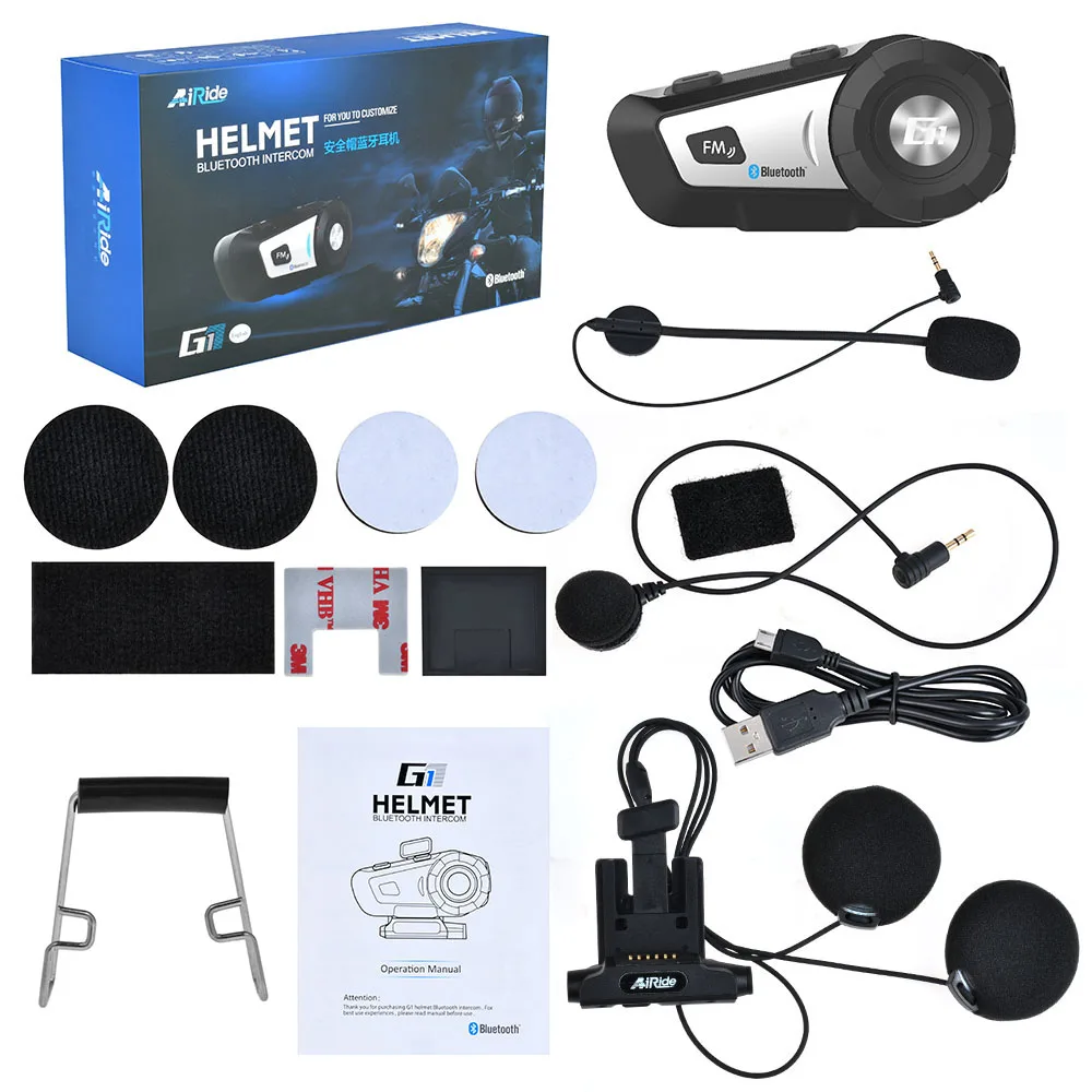 

AiRide G1 motorcycle helmet bluetooth headset waterproof Moto BT 10m wireless headphone FM voice command Bluetooth 4.1