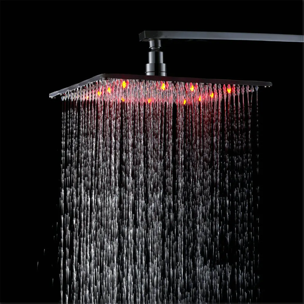 Chrome Finish LED Light Bathroom 10-inch Rainfall Shower Head Square Over-head Sprayer vasos for jillkets electric water heater |