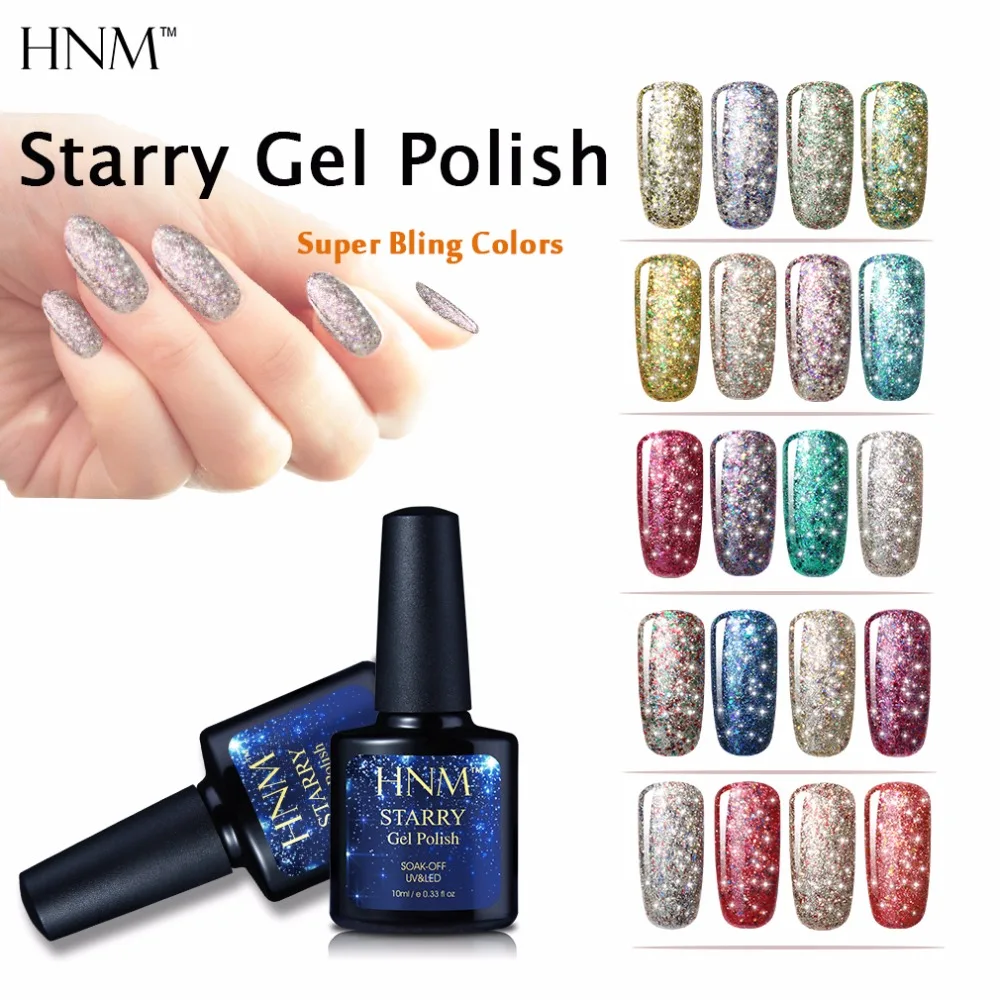 HNM Звездное Bling УФ гель лак для ногтей полуперманентный тиснения 10 мл Гибридный