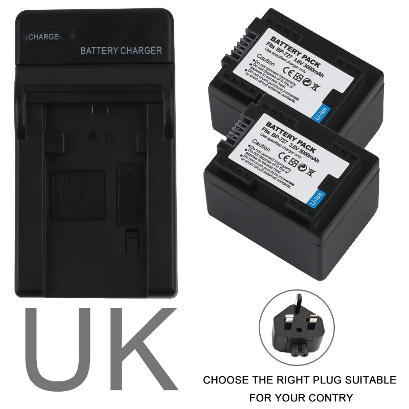 UK BP-709 BP-718 BP-727 3000 мАч Li ion аккумулятор Батарея для Canon фотокамера VIXIA HF M50 M52 500 M56 M506 HF R30 R30032 R36 R38 R306 BP709 BP718 BP727 - Цвет: UK