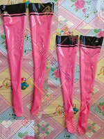 sexy pink latex thigh high stockings with black trims customized