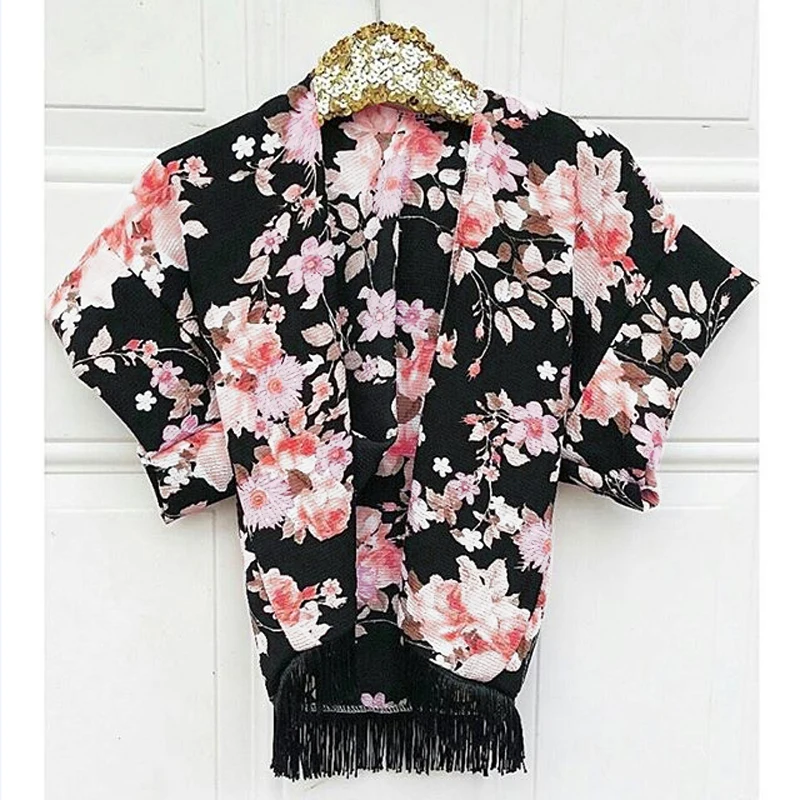 Pretty Floral Ruffle sleeve Chiffon Cardigan For Girls