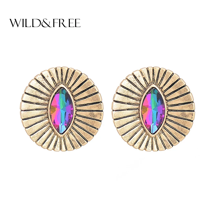 Винтажные серьги гвоздики Wild & Free круглые вогнутые со стеклом для женщин подарок