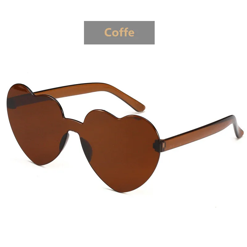 Coffe HJYBBSN, цветные солнцезащитные очки в форме сердца, женские, Роскошные, фирменный дизайн, без оправы, в форме сердца, красные, солнцезащитные очки, винтажные, вечерние, стильные очки - Цвет линз: Coffe