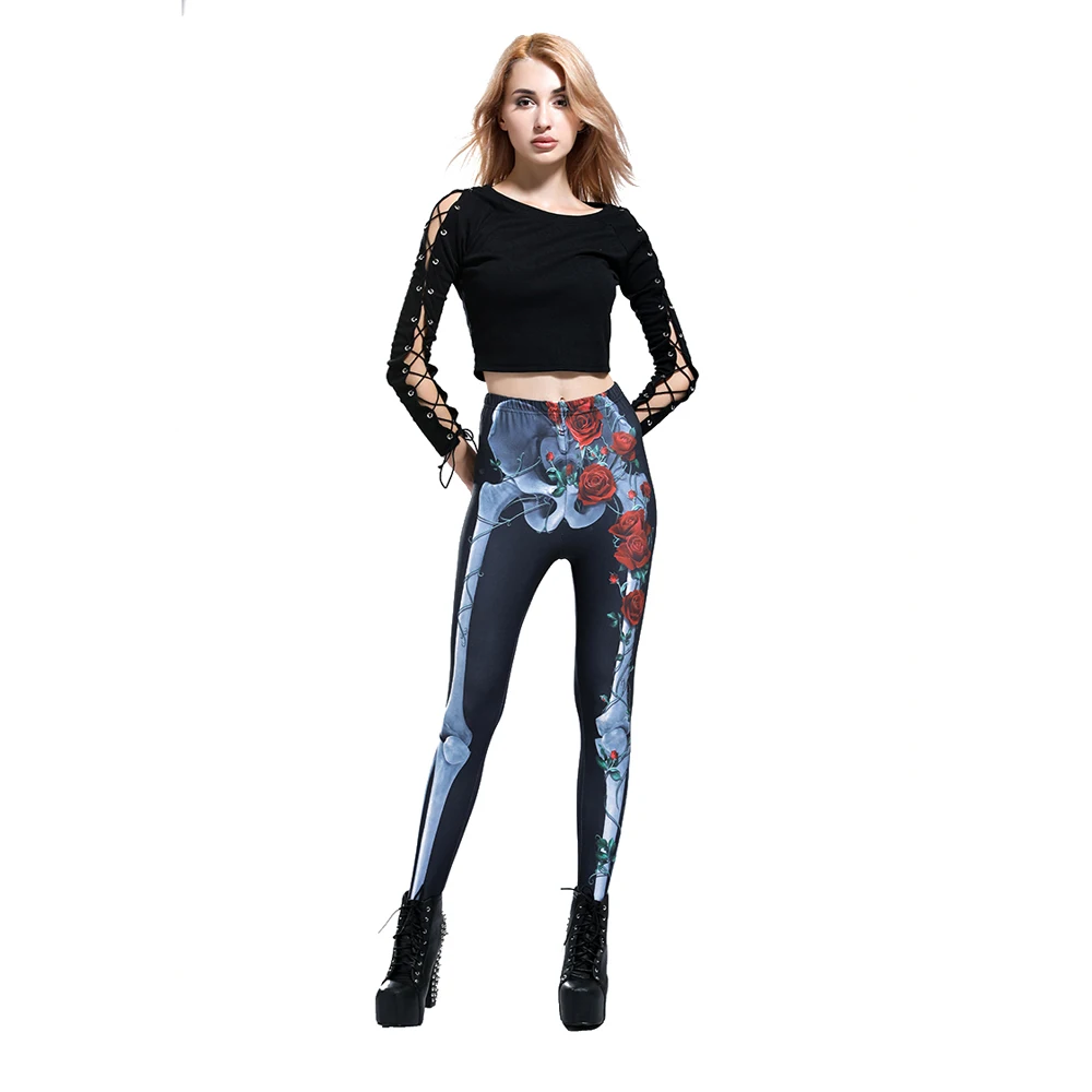 Женские леггинсы FCCEXIO с высокой талией и принтом в виде скелета|Легинсы| |