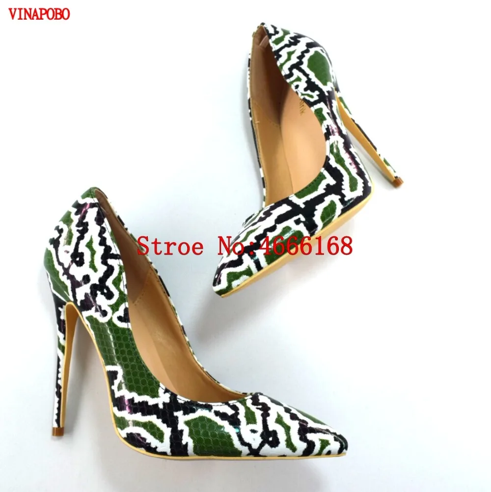 2019 Vinapobo Top Quality High Heel Party Wedding Women Shoes Fashion Sexy Pumps Green Snake Print Pointed | Обувь