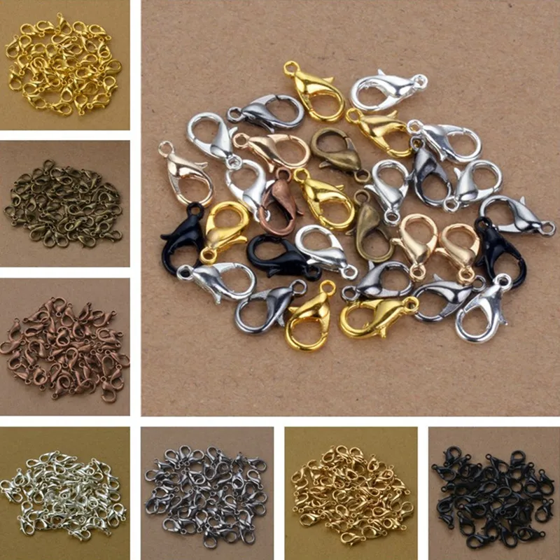 

50pcs Lobster Clasp 12mm Bronze/Gold/KC Gold/Gun Black/Silver Lobster Clasps Hooks For Necklace bracelet DIY Jewelry Accessory