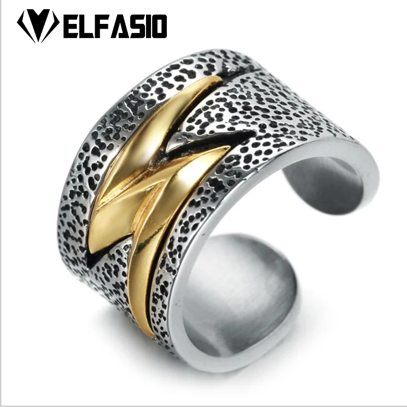 Elfasio мужское кольцо молния нержавеющая сталь Кольца Серебро Золото Винтажные