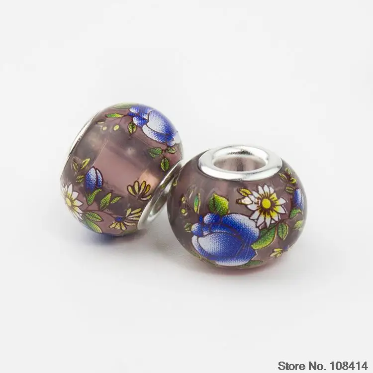 5 шт. разноцветные Круглые Стеклянные Бусины 10 х14 мм|big hole|for pandoraglass beads charms |