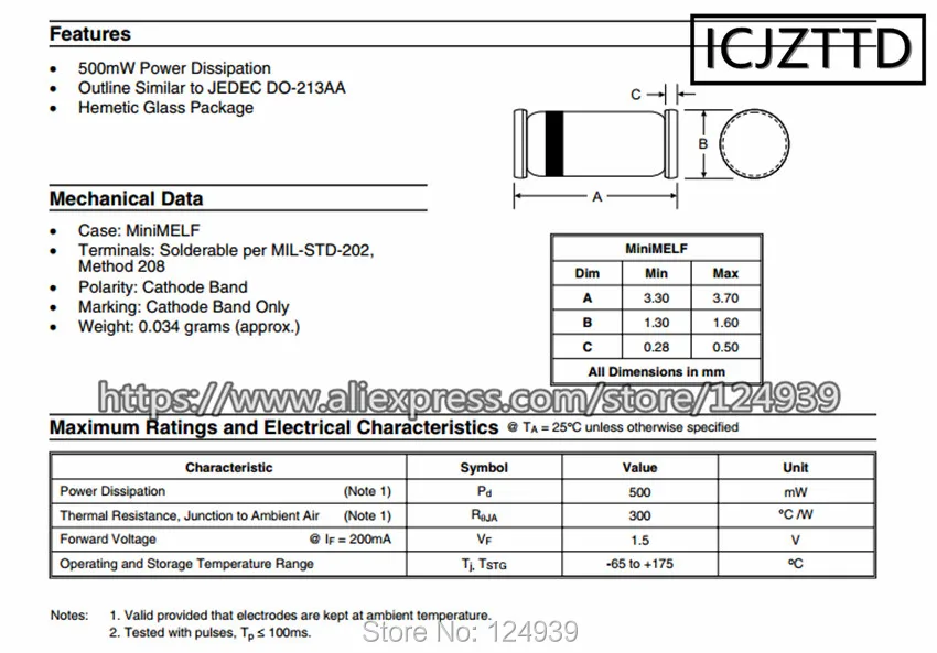 SMD Оригинальный MiniMELF 1206 DO-213AA LL34 ZMM5257B ZMM5257 33V ZMM5258B ZMM5258 36V ZMM5259B ZMM5259 39V | Обустройство