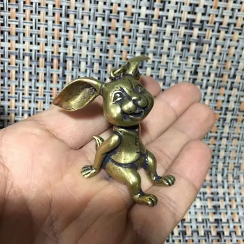 Collectable Chinese Silver Copper Handwork Carved Animal Big Ears Bugs Bunny Exquisite Small Pendant Statues | Дом и сад