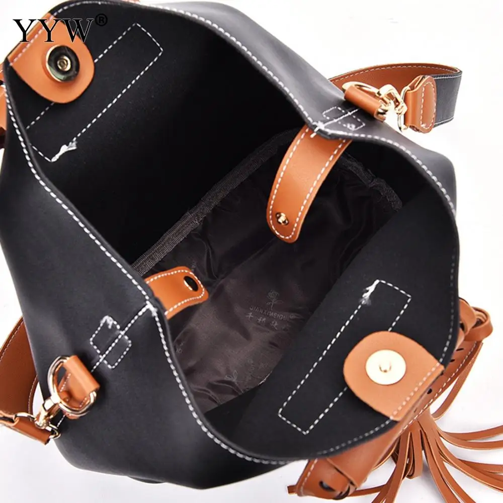 

Tassels Buckets Tote Bags For Women Vintage Retro Shoulder Bag Suit Fantasy Female Shopping Bags Two Piece Bolsa Feminina 2018