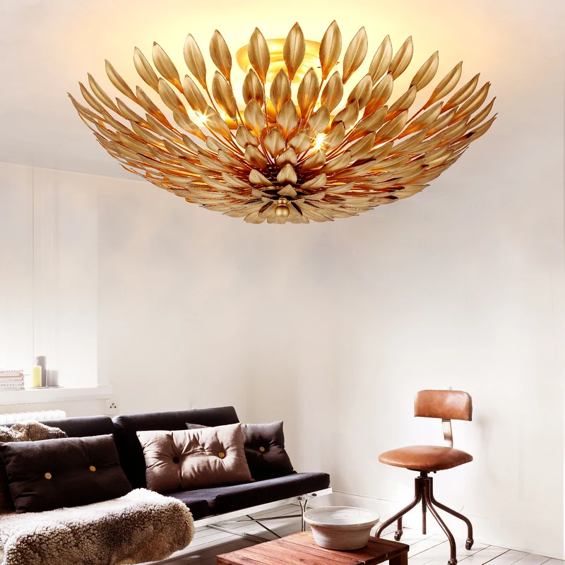 Современный потолочный светильник с золотыми листьями люстра для прихожей