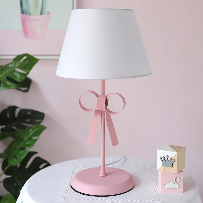 Bow-knot Table Light LED Desk Lamp Fabric Lampshade Lights for Children's Room Princess Bedroom Bedside Lamps Luminaire - Цвет абажура: white---Pink