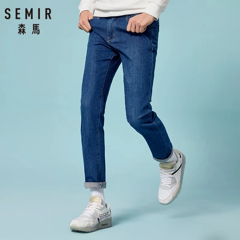 SEMIR 2019 джинсы мужские прямые синие тянущиеся джинсовые штаны большие размеры