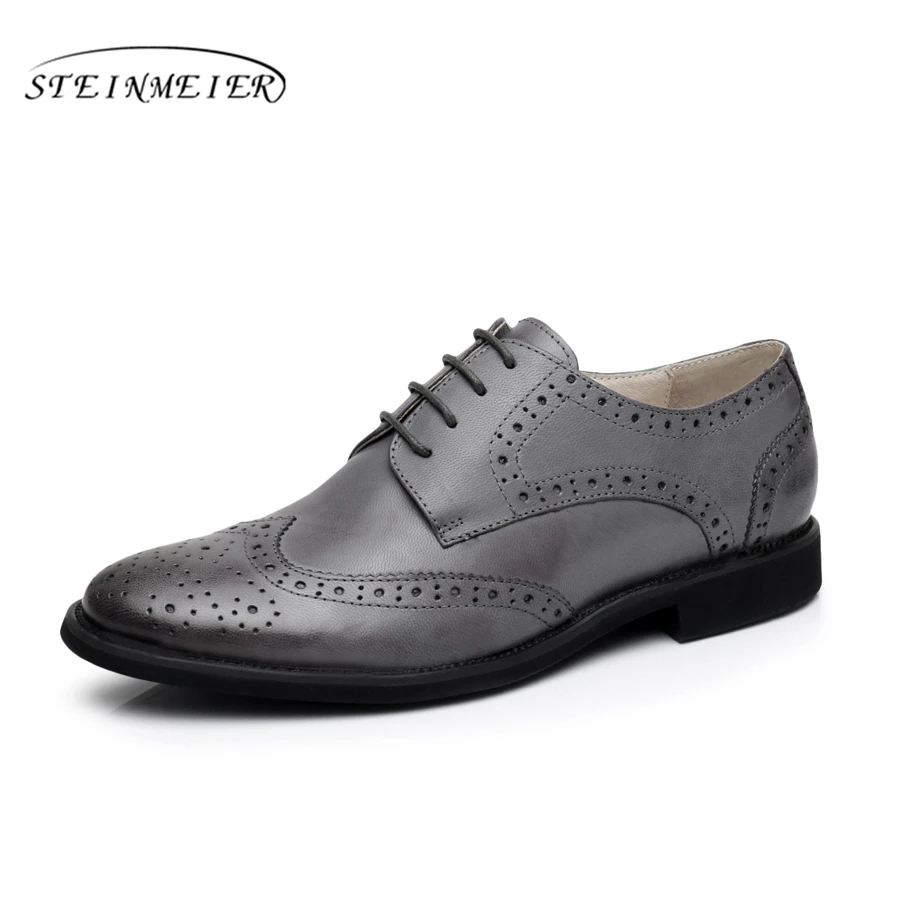 Women Genuine leather vintage yinzo lady wingtip brogues flats shoes handmade oxford for women black brown grey 2020 | Обувь