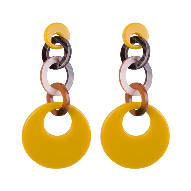yellow GuanLong трендовые Модные Акриловые серьги для женщин, большие круглые геометрические свисающие серьги из смолы, богемные ювелирные изделия, черные серьги - Окраска металла: yellow