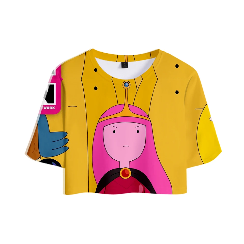 Женские кроп-топы с 3D принтом Adventure Time модные летние футболки коротким рукавом
