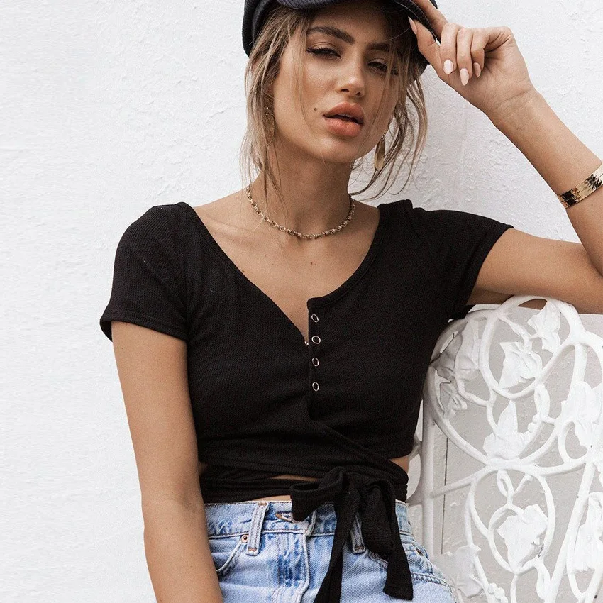 Новые пикантные Для женщин короткие топы в полоску с завязкой сзади Cami