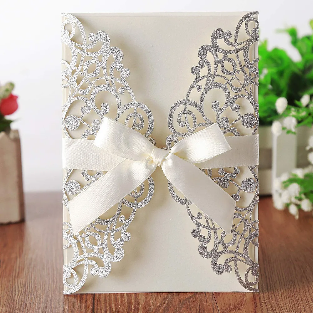 50 шт. свадебные приглашения с блестящей лазерной огранкой и перламутровыми
