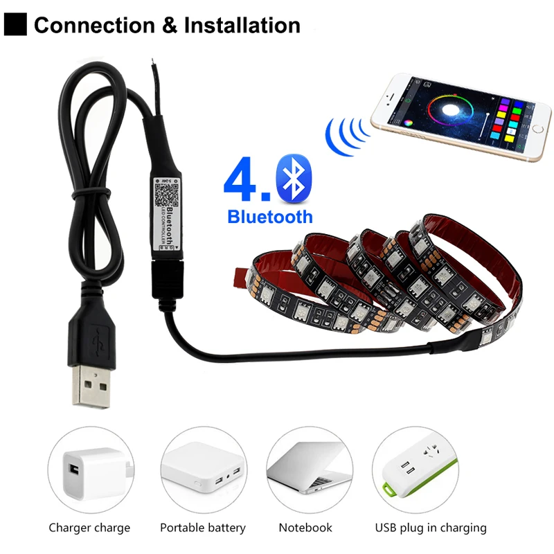 HKZZI Bluetooth Светодиодная лента 5050 RGB USB 5V водонепроницаемый 0 5 M-5 M wifi световая ТВ