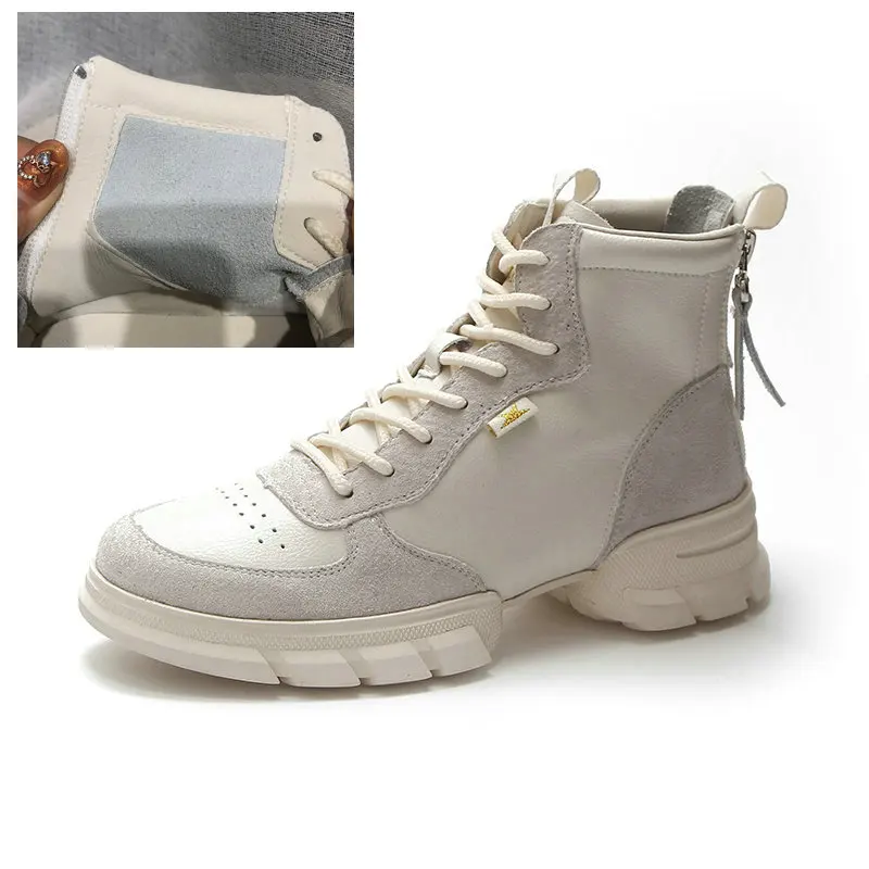 Beige-Leather Inner Женские ботинки Martin; коллекция года; сезон осень-зима; полуботинки из натуральной кожи в британском стиле; короткие ботинки на плоской подошве; обувь на толстой подошве для студентов - Цвет: Beige-Leather Inner