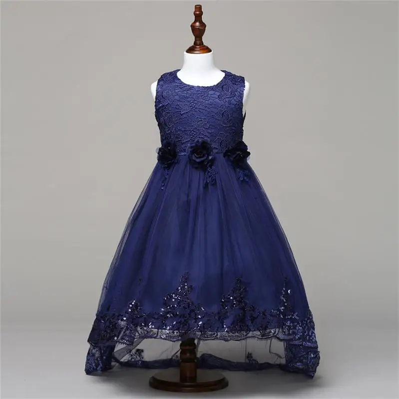 Navy blue Летнее платье принцессы для девочек Детские платья для девочек детская одежда формальные Вечеринка свадебное платье макси 7 9 10 12 лет - Цвет: Navy blue