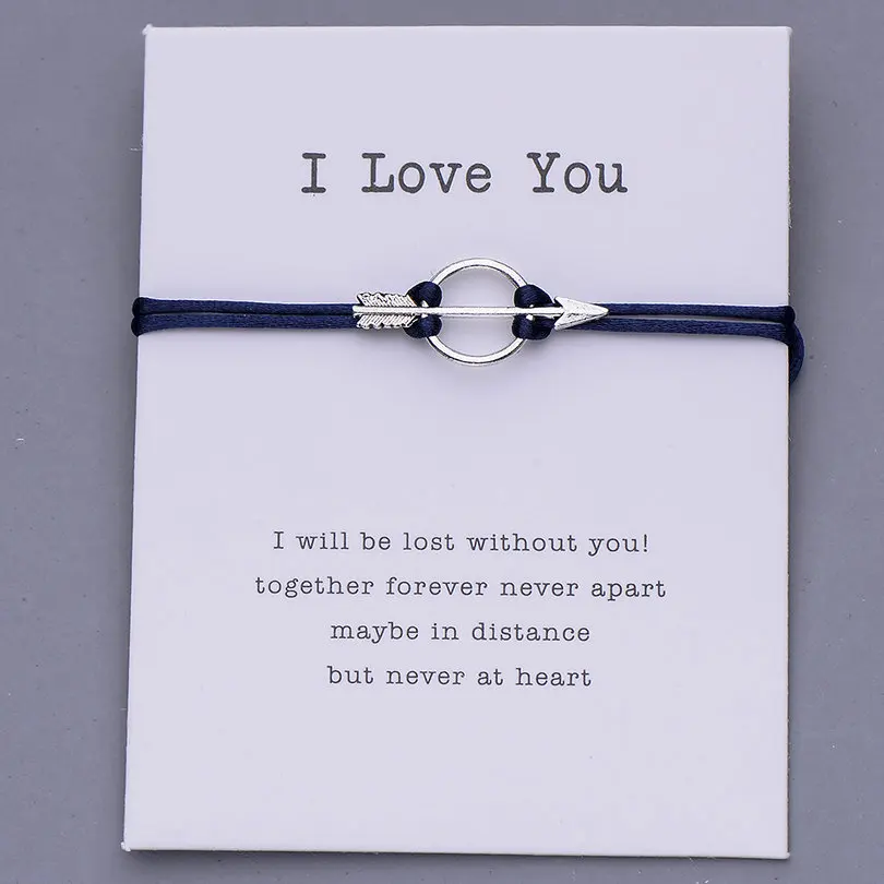 dark blue with card Pipitree, браслет с подвеской в виде стрелы, для женщин, мужчин, влюбленных, пара браслетов, вдохновленные желаниями, ювелирные изделия, красные струны, регулируемые плетеные браслеты - Окраска металла: dark blue with card