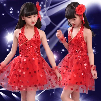 

Children Dress Party DAnce Clothes Girls Clothing Infant Modern Jazz Dance Performance Costumes Sequined Veil Choral Costumes