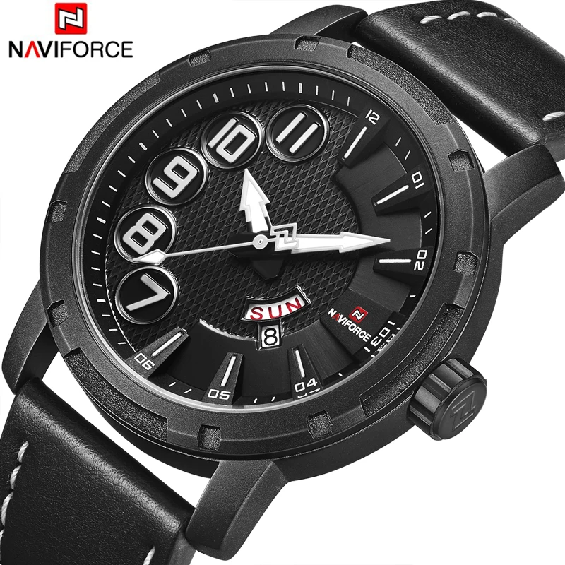 Часы NAVIFORCE мужские спортивные армейские с кожаным ремешком|Мужские часы| |