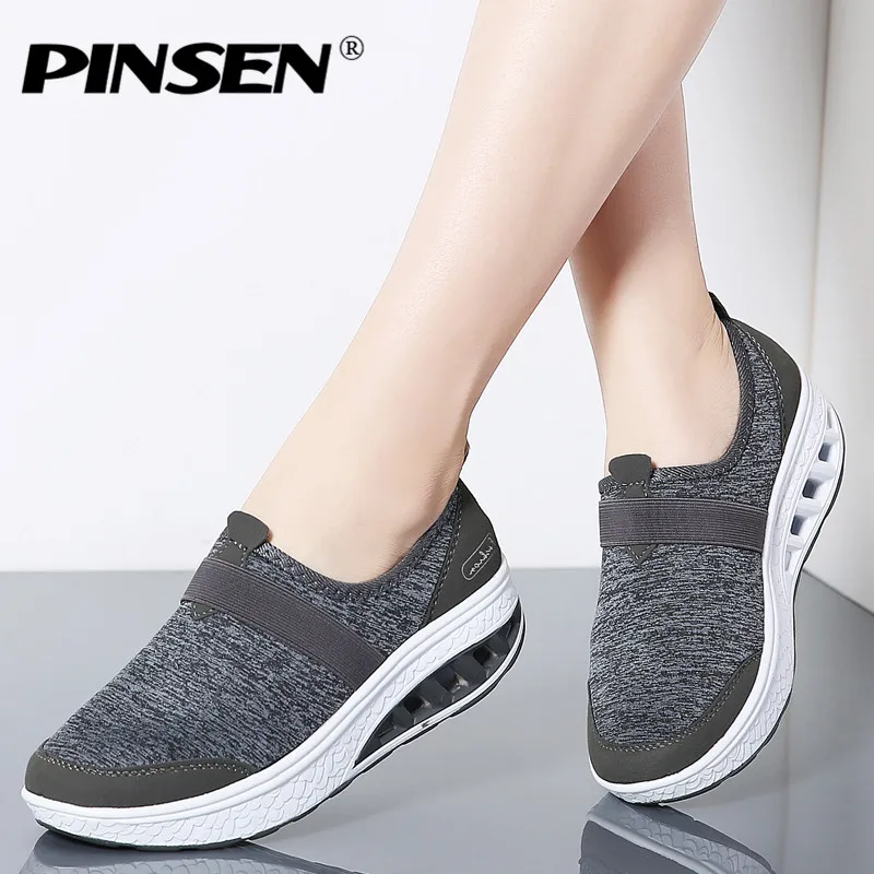 PINSEN/ г. осенние женские кроссовки обувь на плоской платформе Женская Повседневная дышащая обувь из сетчатого материала обувь на толстой подошве без застежки