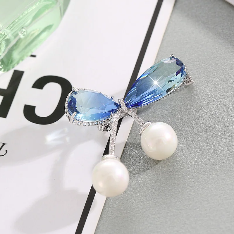 Синие прозрачные стразы с кристаллами и бантом броши-булавки для женщин девочек