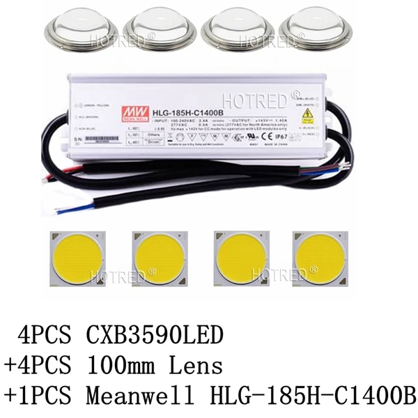 200W led driver lens 200 Вт CREE Cob CXB3590 led grow Lighting Kit 3000 K/3500 K/6500 K с диммируемым светодиодным драйвером Meanwell HLG-185H-C1400B - Испускаемый цвет: 200W led driver lens