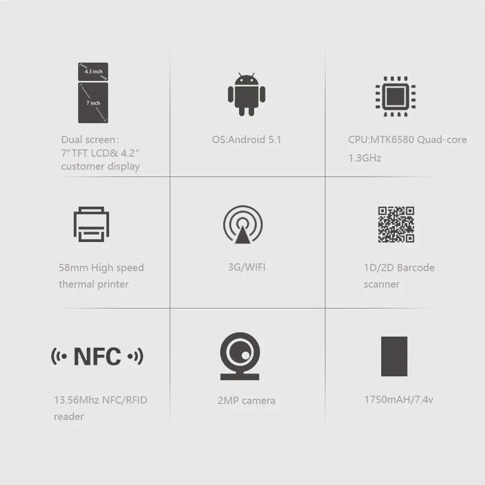 Terminal PC900S мобильный Android pos портативный терминал с NFC читатель/7 дюймов планшетный ПК 1 Гб Оперативная память, 8 Гб Встроенная память памяти android pos терминал