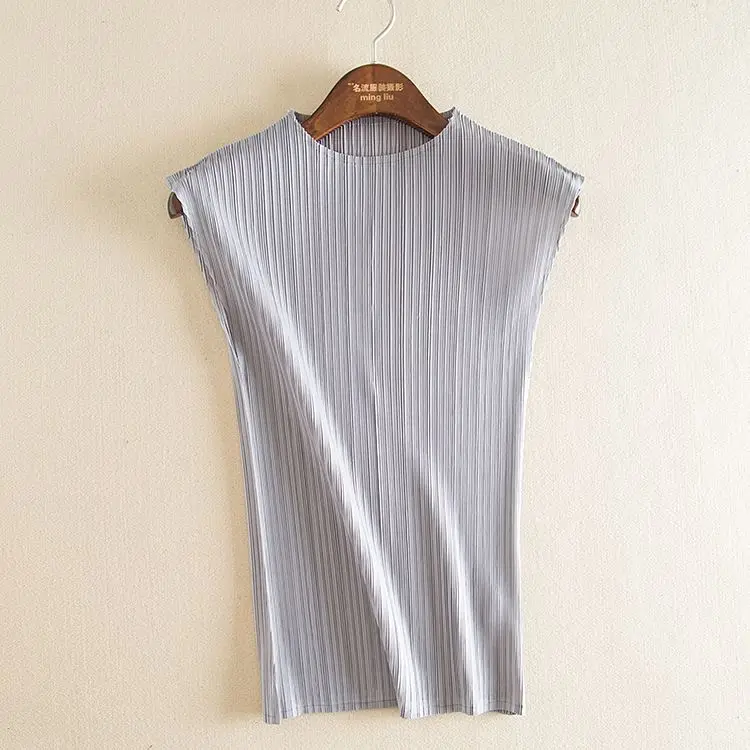 

Spring Summer Sleeveless Women Fashion New Solid Color Pleats Casual Slim Free Size Pullover Shirts