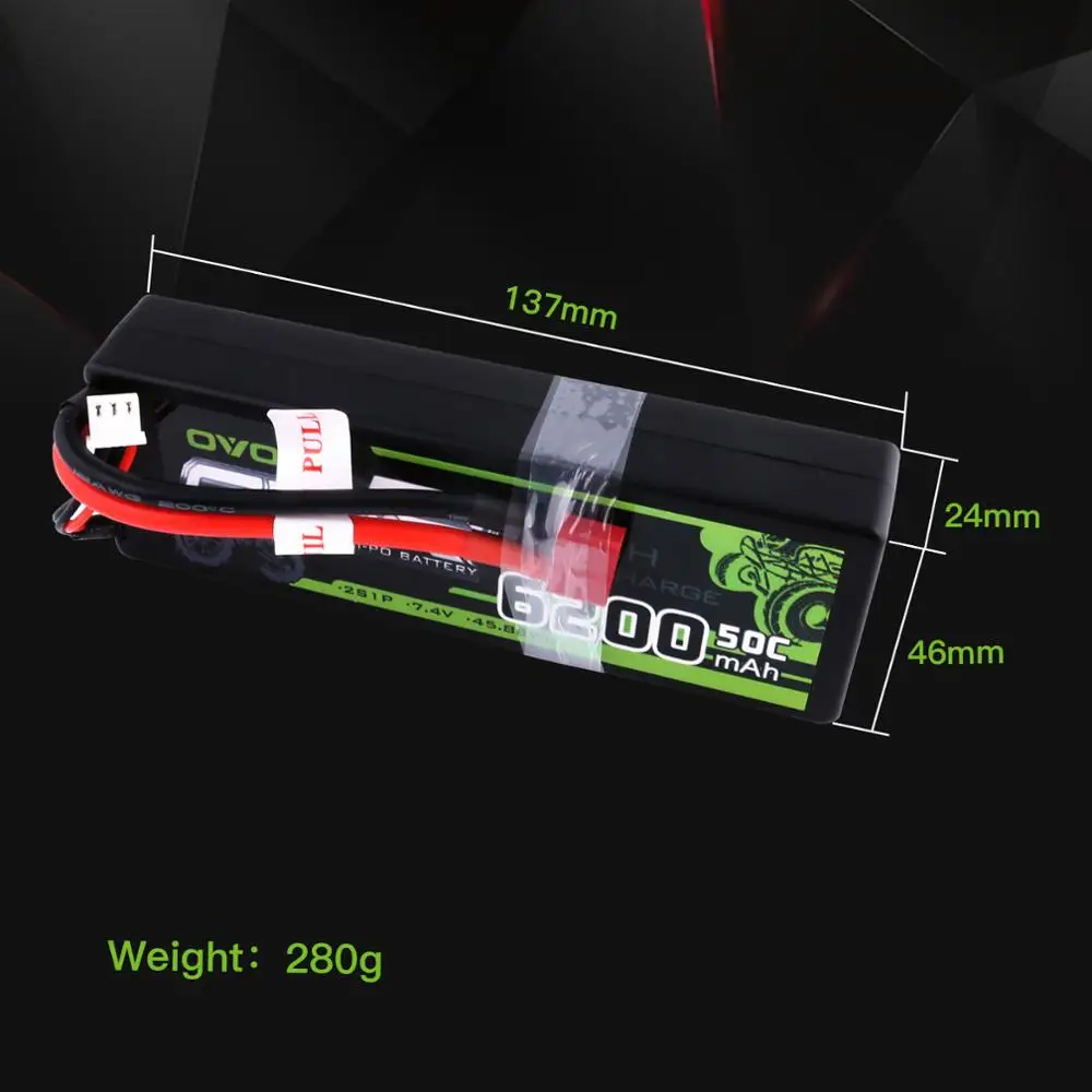 Аккумуляторная батарея Ovonic LiPo 6200 мАч 7 4 В 2S 50C 100C Твердый Чехол для 1:8 1:10 размер