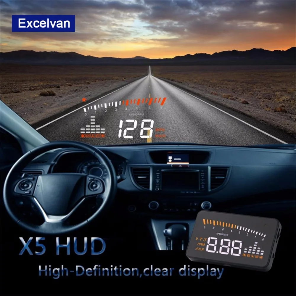 Excelvan X5 HUD Дисплей Универсальный 3 дюймов авто Overspeed Предупреждение лобовое стекло