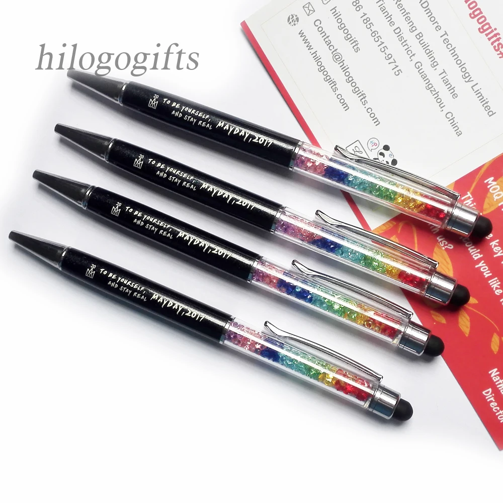Hilogogifts Радуга кристалл алмаза металлический стилус 30 шт. много настроены с моим логотипом текст/электронной почты/weburl на теле ручки