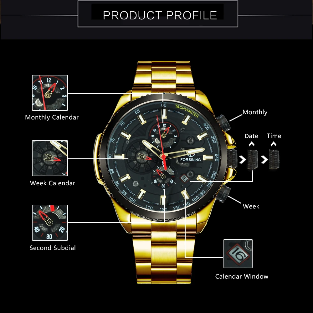 FORSINING Лидирующий бренд Роскошные Модные королевские автоматические