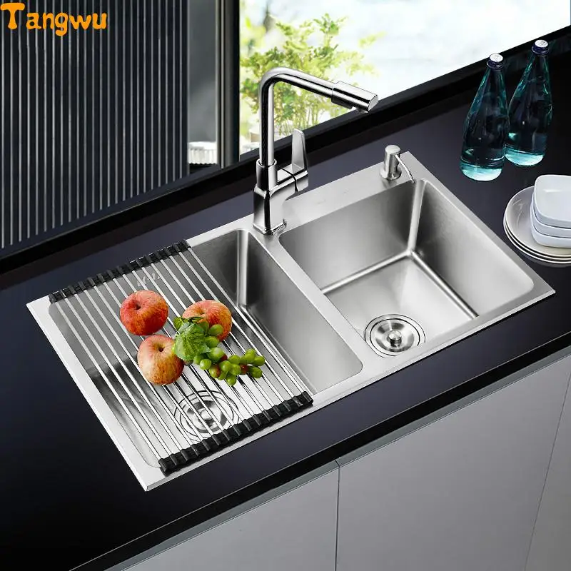 

Кухонные раковины, бесплатная доставка, 304, нержавеющая сталь, имитация, ручная работа, двойной слот, упаковка, утолщенные, один стрейч, кухон...