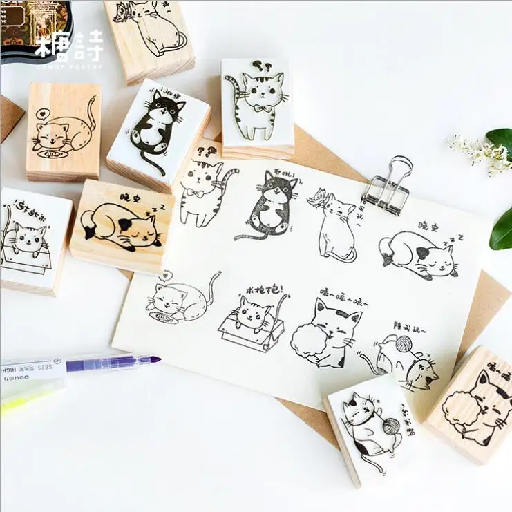 1 шт. х мультяшная серия милых кошек штампы DIY Деревянные и резиновые для