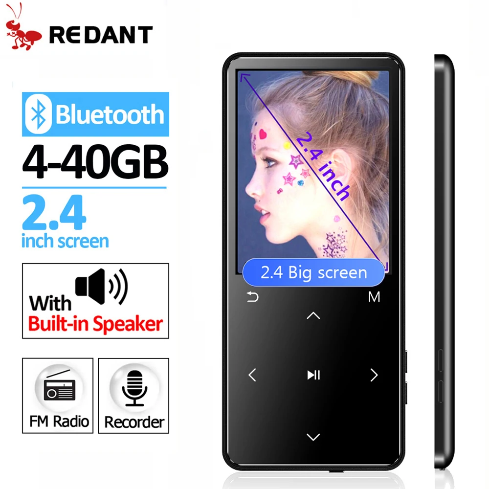 MP3 плеер с Bluetooth, fm-радио, динамик, наушники с сенсорными клавишами, экран 2,4 дюйма, HiFi, Walkman, спортивный MP 3 Flac музыкальный плеер для детей