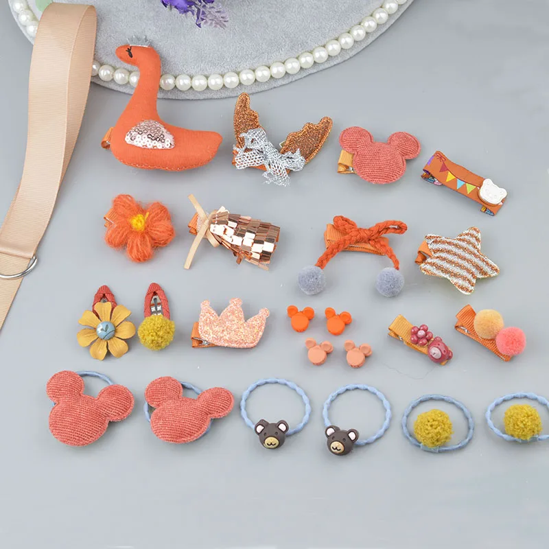 24 pcs set Orange 1 комплект цветок Дети Детские аксессуары заколки младенец, ткань лук цветок Головные уборы заколки для волос головной убор A7 - Цвет: 24 pcs set Orange