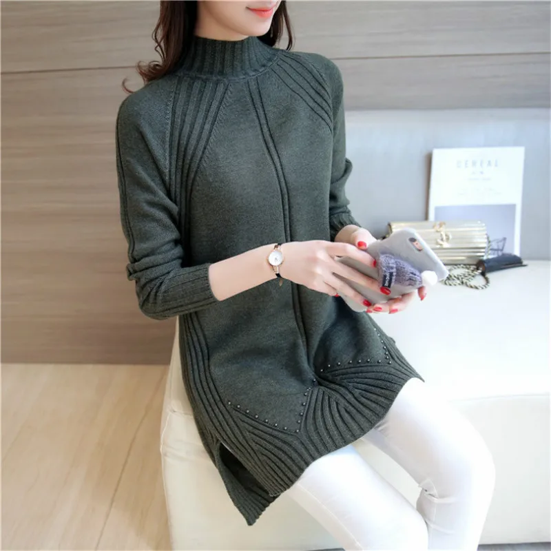 Hot selling simple fashion design pullover knitting women sweater good elasticity female long warm ladies knitwear femme | Женская